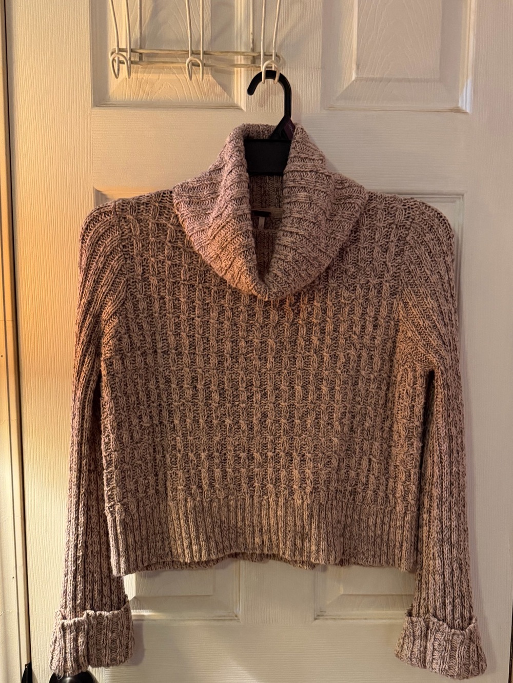 Free People Twisted Cable Cowl Neck Sweater Marled Chunky Knit Cotton blend